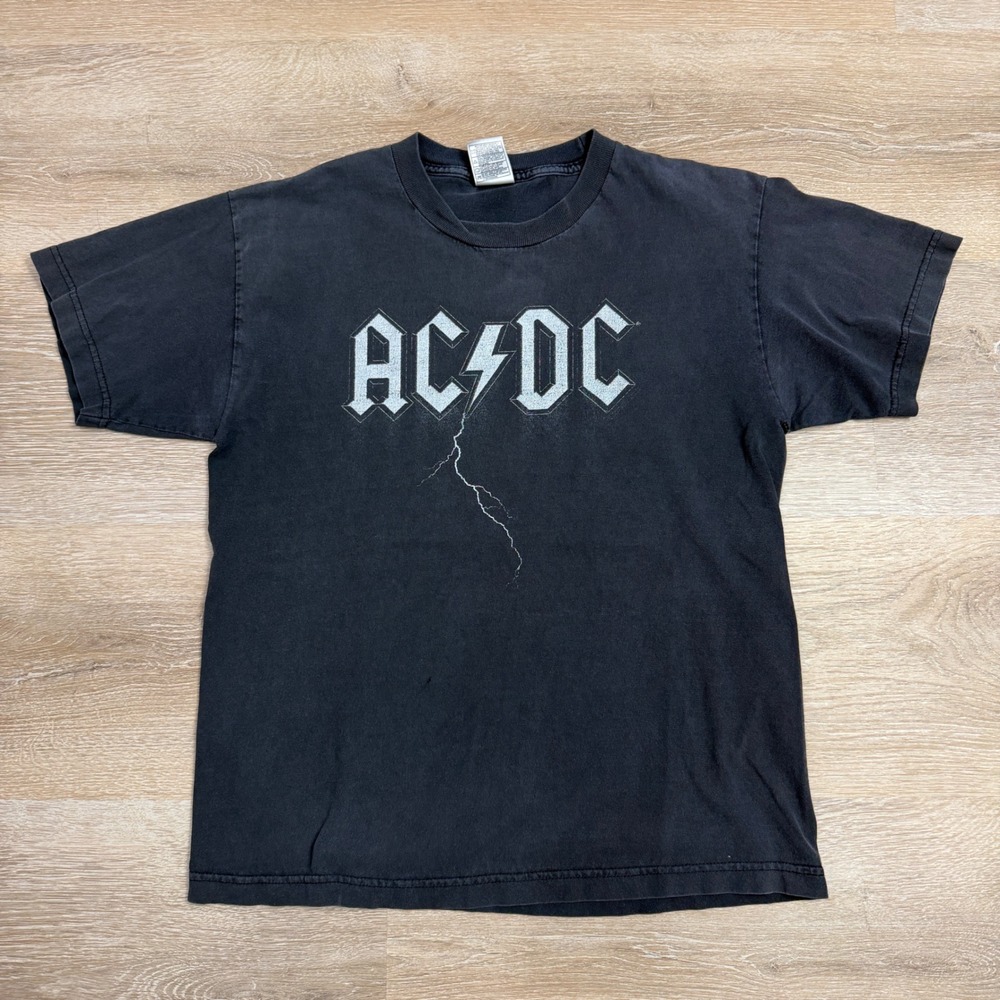 ACDC Band T-Shirt 2004 Youth XL Black Distressed Lightning Bolt Logo Alstyle AAA